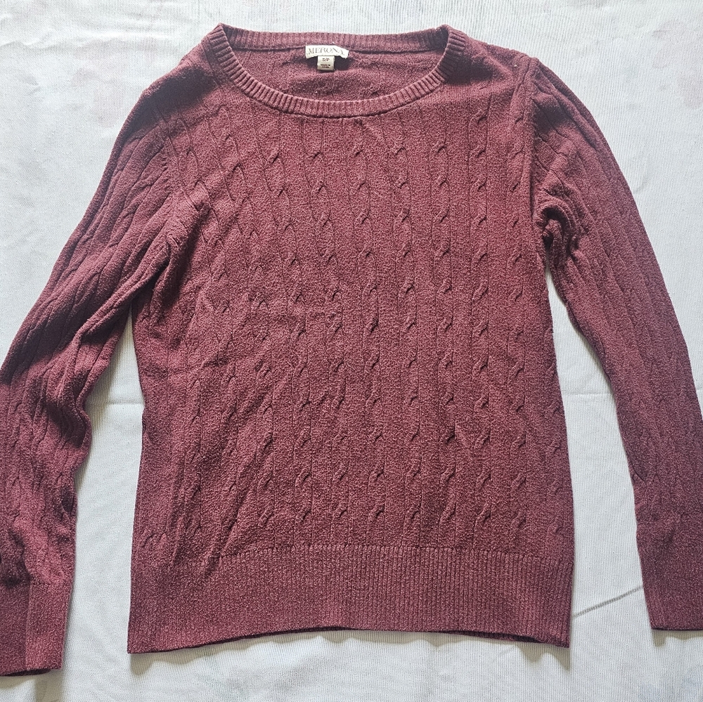 Merona Womens Cable Knit Long Sleeve Sweater Maroon Size Small